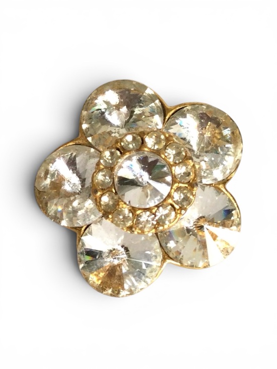Source Unknown Jewelry - Vintage 1950s Clear Rivoli Floral Brooch - Gold‑Tone - Rare Find